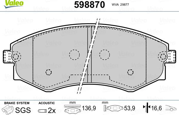 Valeo 598870 - Kit pastiglie freno, Freno a disco autozon.pro