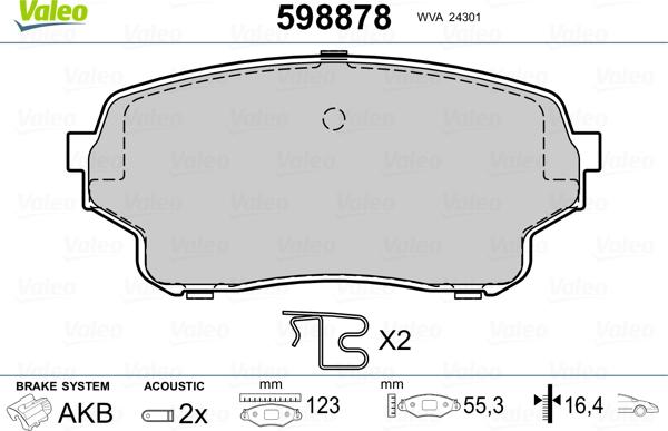 Valeo 598878 - Kit pastiglie freno, Freno a disco autozon.pro