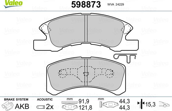 Valeo 598873 - Kit pastiglie freno, Freno a disco autozon.pro