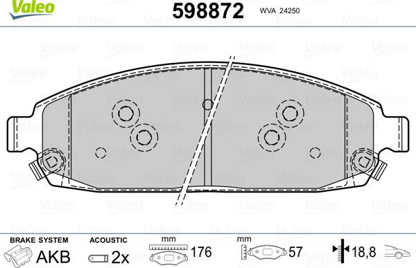 Valeo 598872 - Kit pastiglie freno, Freno a disco autozon.pro