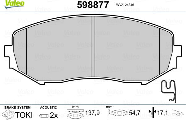 Valeo 598877 - Kit pastiglie freno, Freno a disco autozon.pro