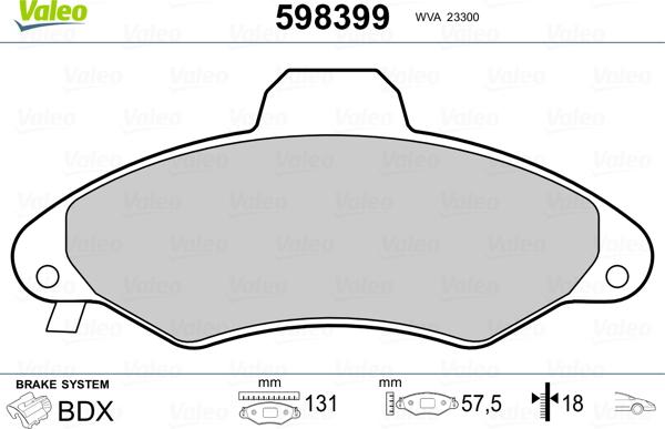 Valeo 598399 - Kit pastiglie freno, Freno a disco autozon.pro