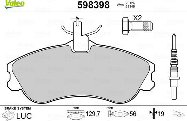 Valeo 598398 - Kit pastiglie freno, Freno a disco autozon.pro