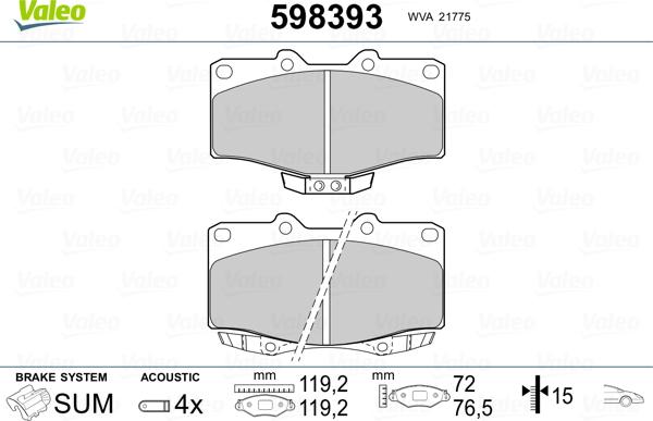 Valeo 598393 - Kit pastiglie freno, Freno a disco autozon.pro