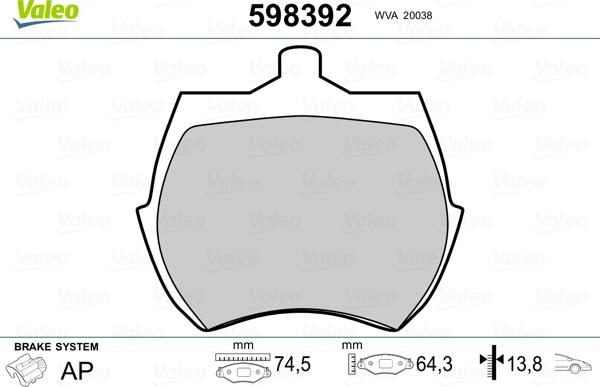 Valeo 598392 - Kit pastiglie freno, Freno a disco autozon.pro