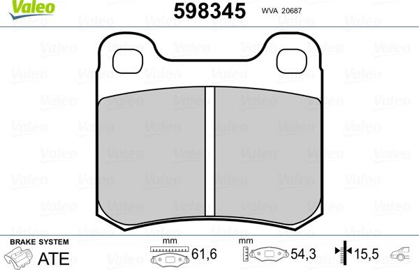 Valeo 598345 - Kit pastiglie freno, Freno a disco autozon.pro