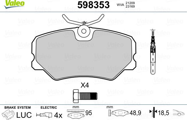 Valeo 598353 - Kit pastiglie freno, Freno a disco autozon.pro