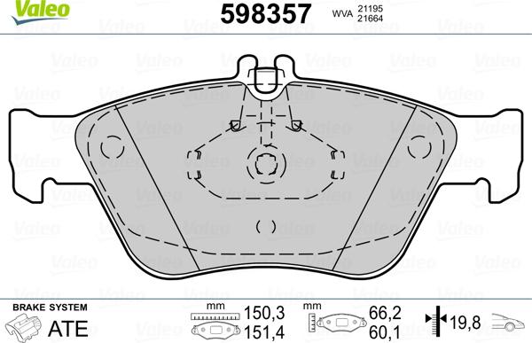 Valeo 598357 - Kit pastiglie freno, Freno a disco autozon.pro