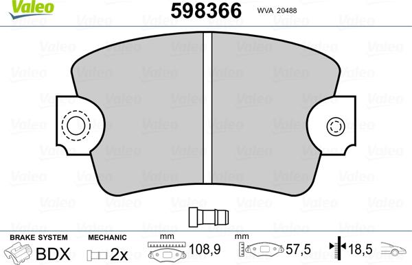 Valeo 598366 - Kit pastiglie freno, Freno a disco autozon.pro