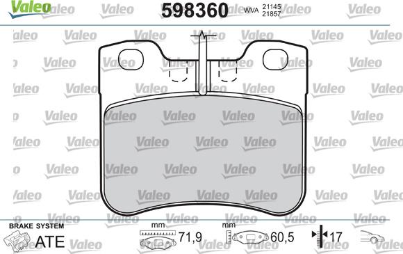 Valeo 598360 - Kit pastiglie freno, Freno a disco autozon.pro