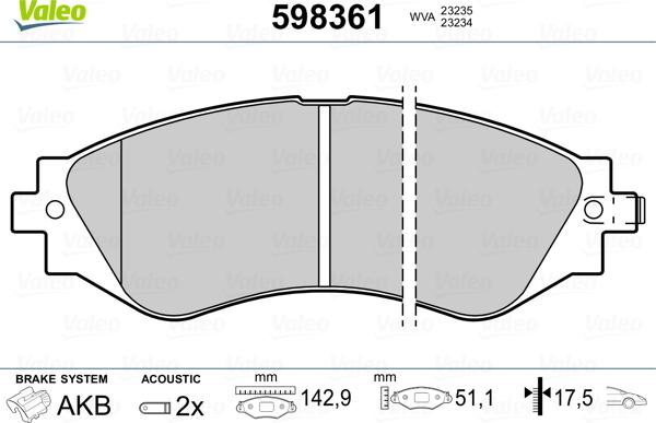 Valeo 598361 - Kit pastiglie freno, Freno a disco autozon.pro