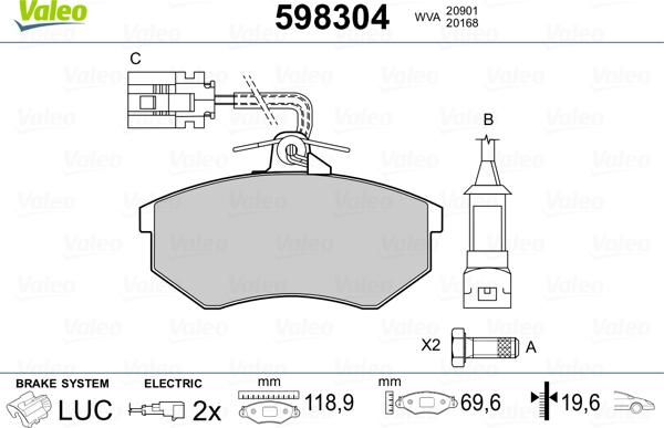 Valeo 598304 - Kit pastiglie freno, Freno a disco autozon.pro