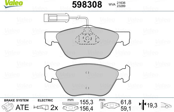 Valeo 598308 - Kit pastiglie freno, Freno a disco autozon.pro