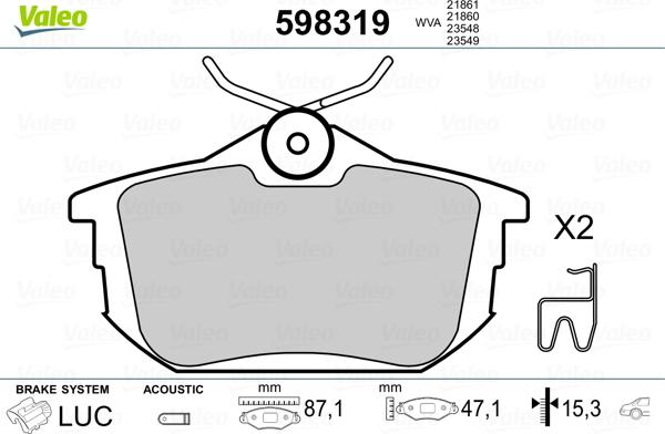 Valeo 598319 - Kit pastiglie freno, Freno a disco autozon.pro