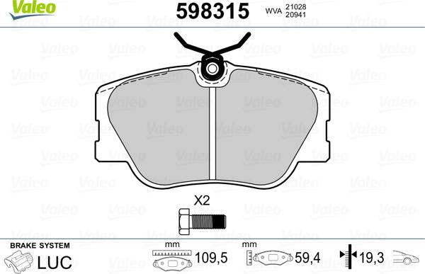 Valeo 598315 - Kit pastiglie freno, Freno a disco autozon.pro