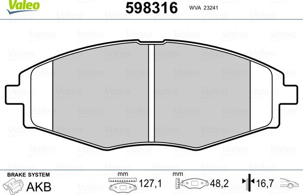 Valeo 598316 - Kit pastiglie freno, Freno a disco autozon.pro