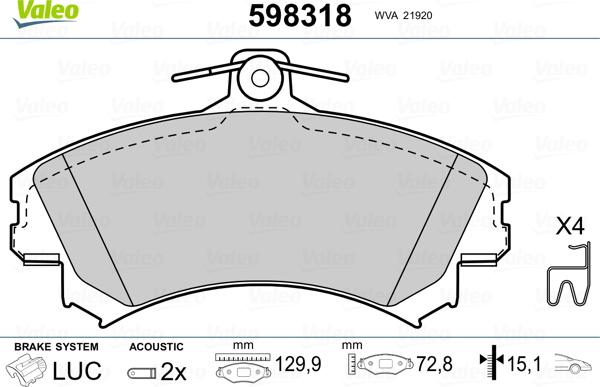 Valeo 598318 - Kit pastiglie freno, Freno a disco autozon.pro