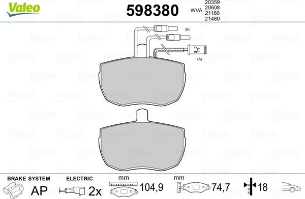 Valeo 598380 - Kit pastiglie freno, Freno a disco autozon.pro