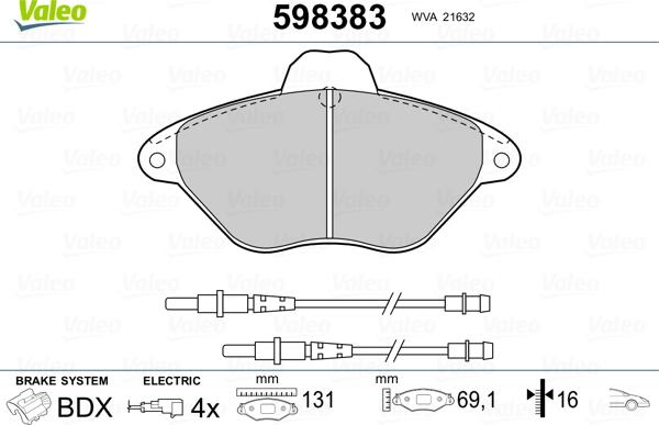 Valeo 598383 - Kit pastiglie freno, Freno a disco autozon.pro