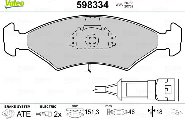 Valeo 598334 - Kit pastiglie freno, Freno a disco autozon.pro