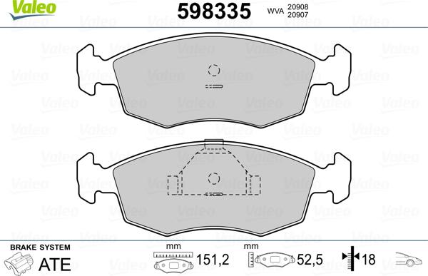 Valeo 598335 - Kit pastiglie freno, Freno a disco autozon.pro