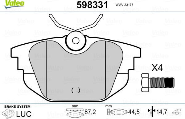 Valeo 598331 - Kit pastiglie freno, Freno a disco autozon.pro