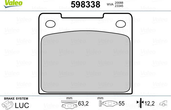 Valeo 598338 - Kit pastiglie freno, Freno a disco autozon.pro