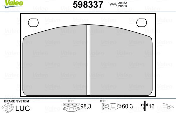 Valeo 598337 - Kit pastiglie freno, Freno a disco autozon.pro