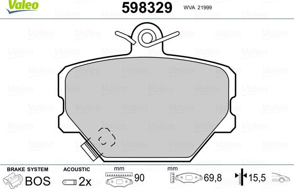 Valeo 598329 - Kit pastiglie freno, Freno a disco autozon.pro