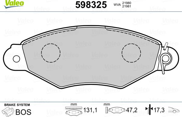 Valeo 598325 - Kit pastiglie freno, Freno a disco autozon.pro