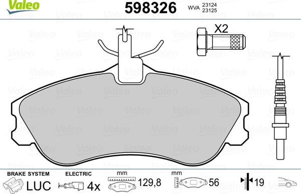 Valeo 598326 - Kit pastiglie freno, Freno a disco autozon.pro