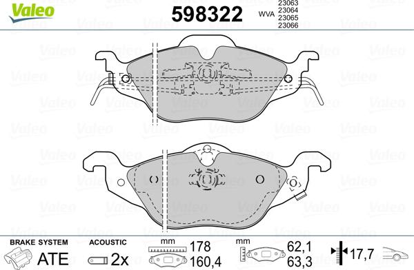 Valeo 598322 - Kit pastiglie freno, Freno a disco autozon.pro