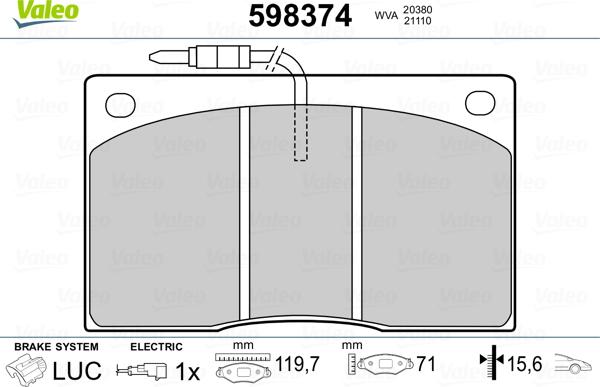 Valeo 598374 - Kit pastiglie freno, Freno a disco autozon.pro