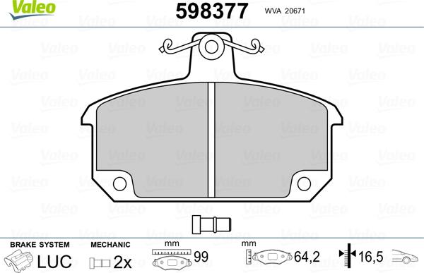 Valeo 598377 - Kit pastiglie freno, Freno a disco autozon.pro