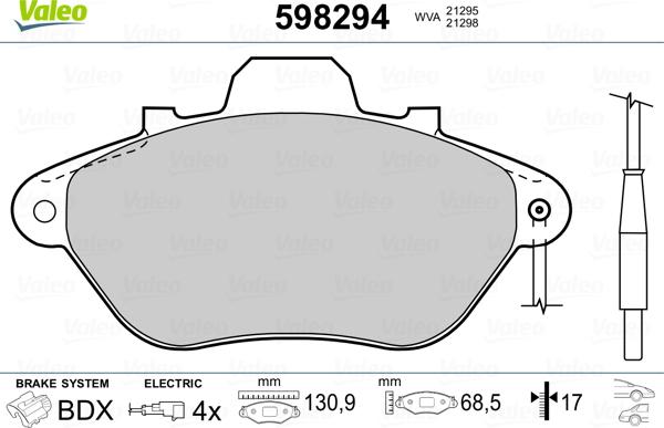 Valeo 598294 - Kit pastiglie freno, Freno a disco autozon.pro