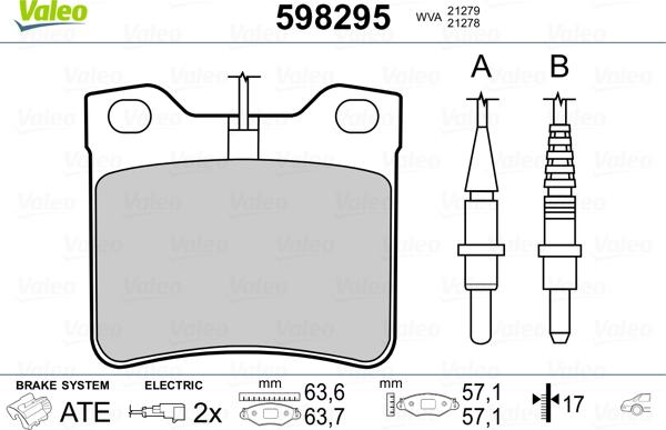 Valeo 598295 - Kit pastiglie freno, Freno a disco autozon.pro