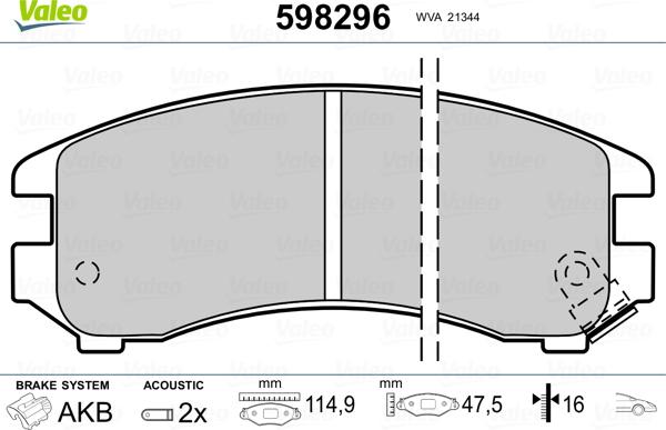 Valeo 598296 - Kit pastiglie freno, Freno a disco autozon.pro