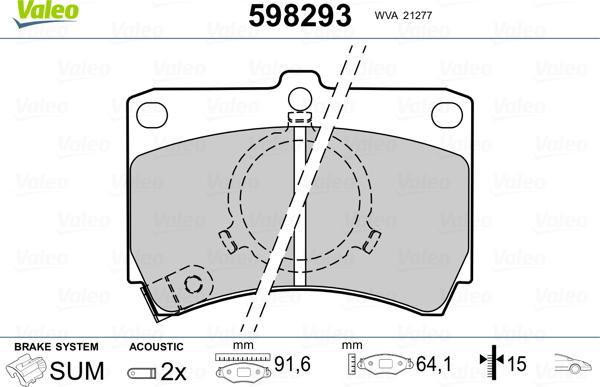 Valeo 598293 - Kit pastiglie freno, Freno a disco autozon.pro