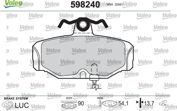 Valeo 598240 - Kit pastiglie freno, Freno a disco autozon.pro