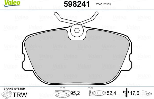 Valeo 598241 - Kit pastiglie freno, Freno a disco autozon.pro