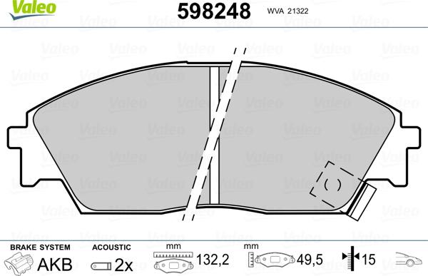 Valeo 598248 - Kit pastiglie freno, Freno a disco autozon.pro