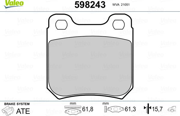 Valeo 598243 - Kit pastiglie freno, Freno a disco autozon.pro