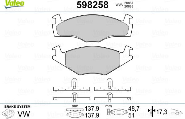 Valeo 598258 - Kit pastiglie freno, Freno a disco autozon.pro