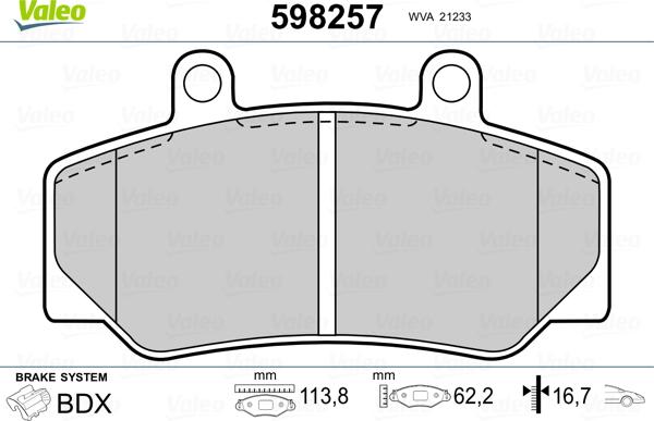 Valeo 598257 - Kit pastiglie freno, Freno a disco autozon.pro