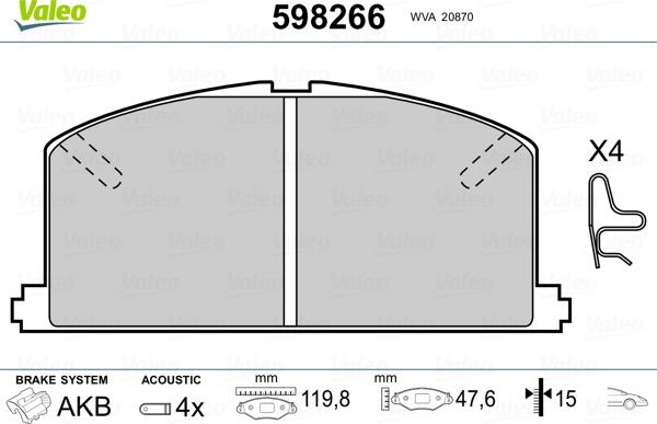 Valeo 598266 - Kit pastiglie freno, Freno a disco autozon.pro