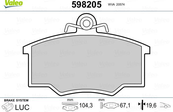 Valeo 598205 - Kit pastiglie freno, Freno a disco autozon.pro