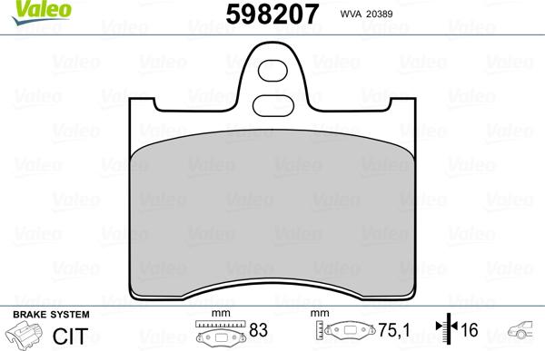 Valeo 598207 - Kit pastiglie freno, Freno a disco autozon.pro