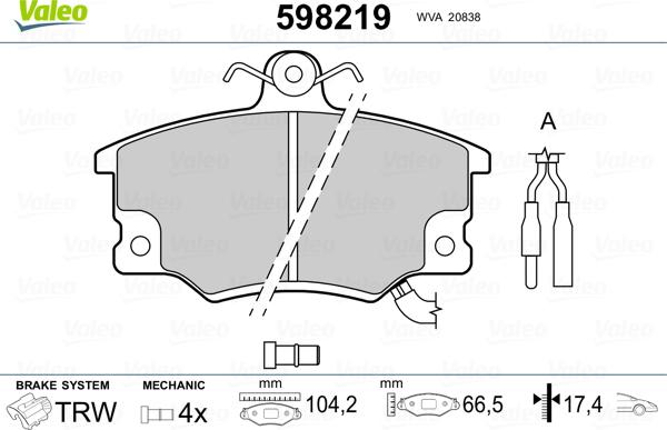 Valeo 598219 - Kit pastiglie freno, Freno a disco autozon.pro