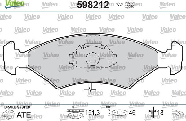 Valeo 598212 - Kit pastiglie freno, Freno a disco autozon.pro