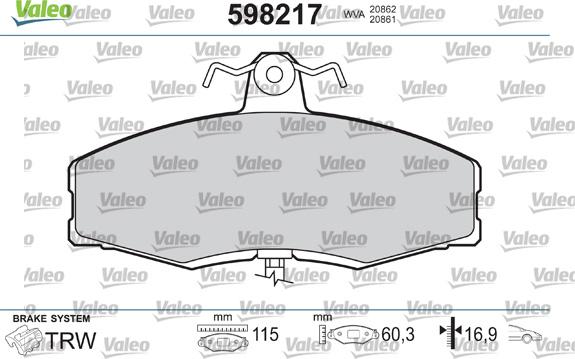 Valeo 598217 - Kit pastiglie freno, Freno a disco autozon.pro